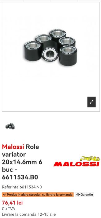 Role variator malossi - 17.5 gr - 20x14.6 mm - 6 buc