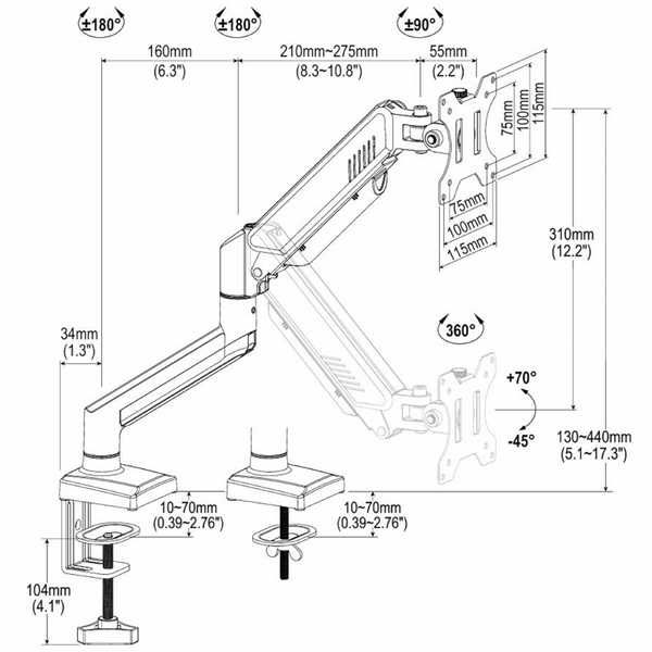 Стойка Triadyn за монитори и телевизори Pivot 3D 10kg 13-34"