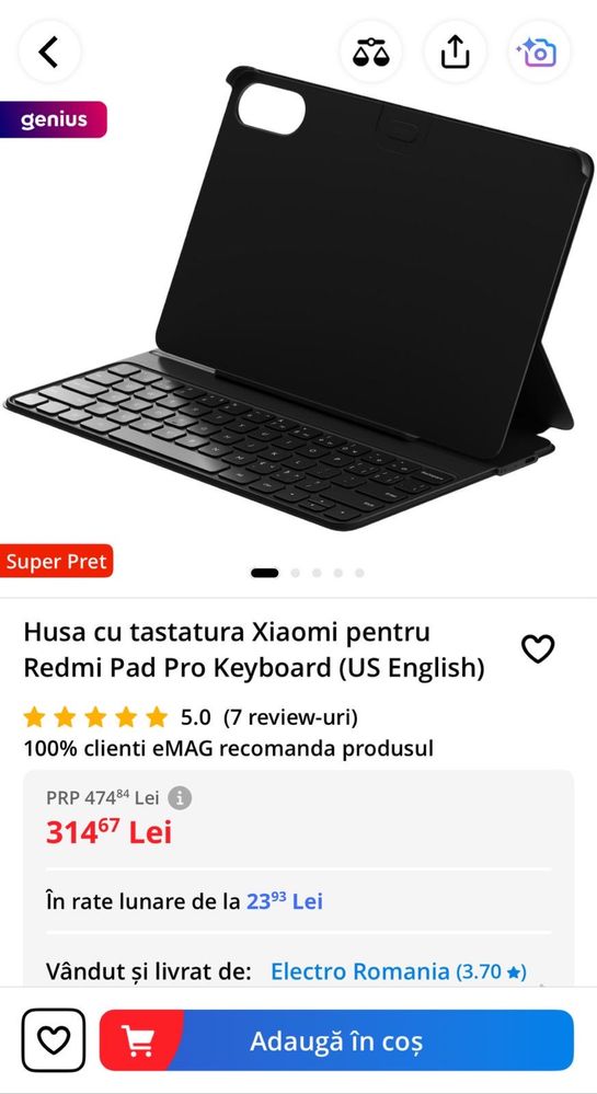 Husa cu tastatura Xiaomi pentru Redmi Pad Pro Keyboard US English Noua
