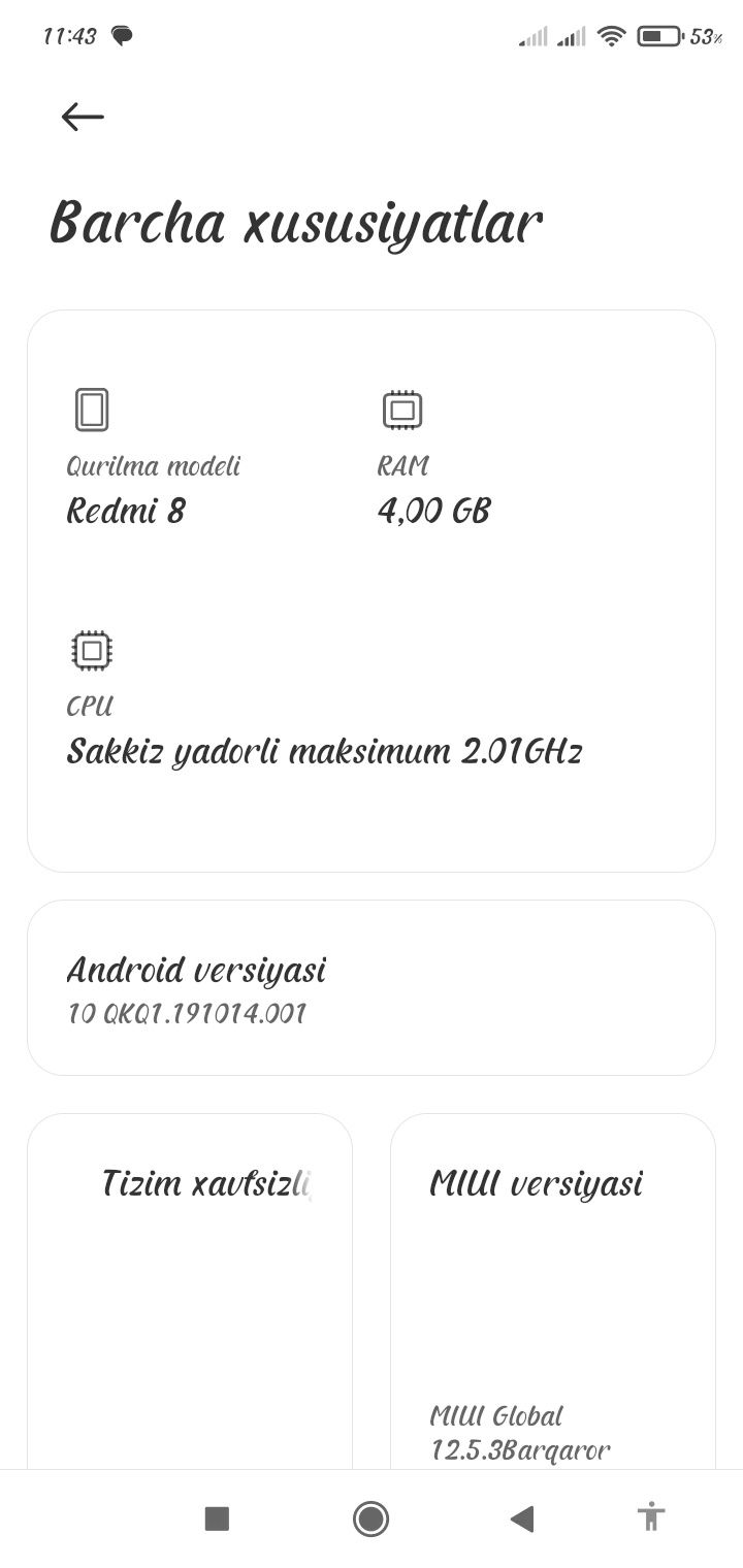 Redmi 8 hotira 4/64gb