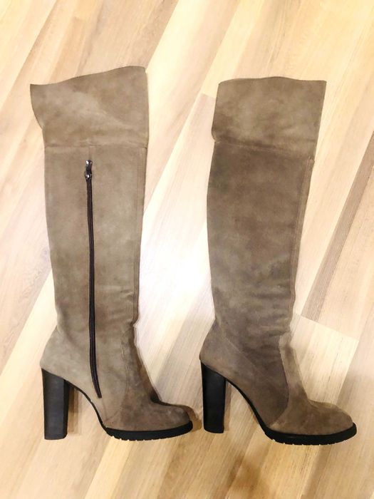 Дамски ботуши – естествен велур, кафяв цвят, 36 номер