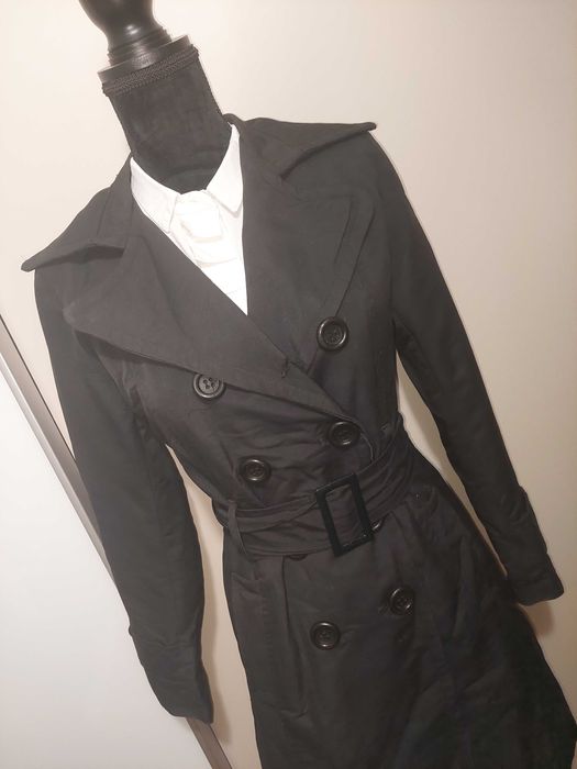 Trench negru lung cambrat, mărime S
