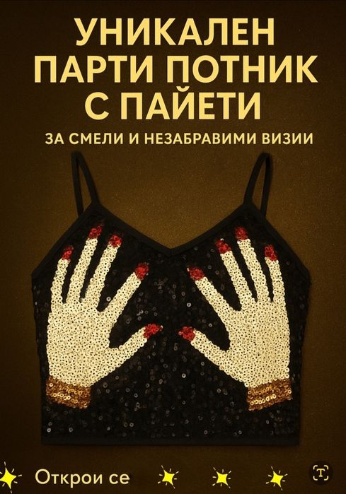 Ефектен пайетен парти-потник,привличащ вниманието,за ексцентрични дами