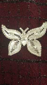Brosa fluture, cu cristale zirconia, fatetate-unicat