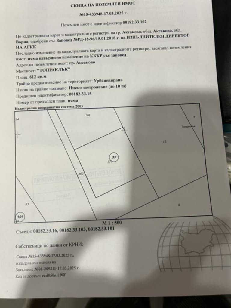 Продавам парцел  гр. Аксаково с ПУП