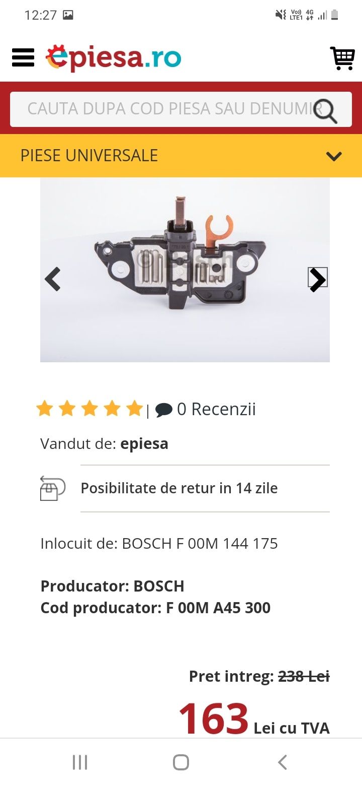 Regulator/carbuni/perii alternator vw Bosch