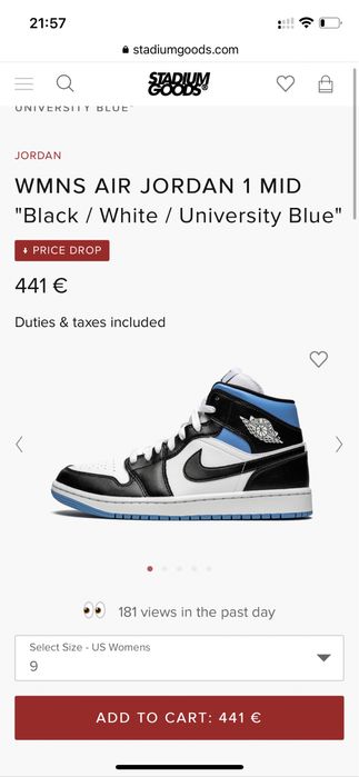 Nike Air Jordan 1 Mid Black / White / University Blue размер 41