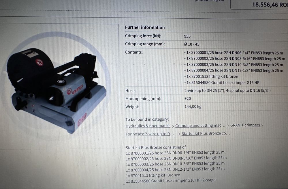 Vand echipament sertizat furtnuri hidraulice. Fix si mobil