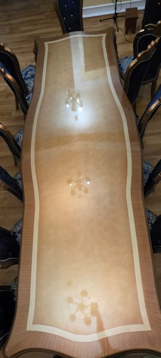 Set Masă + 14 Scaune Dining – Stil Clasic Baroc, Lemn Masiv,