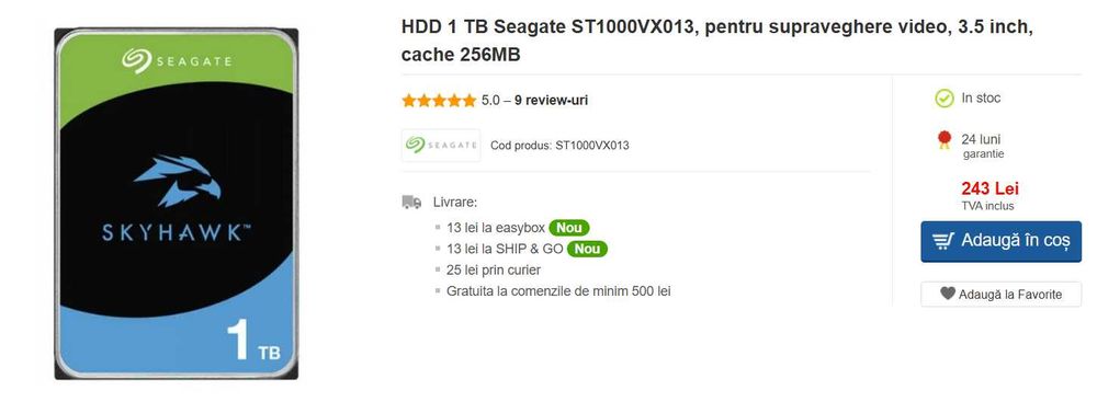 Sistem supraveghere video profesional Hikvision cu 2 camere 5 MP