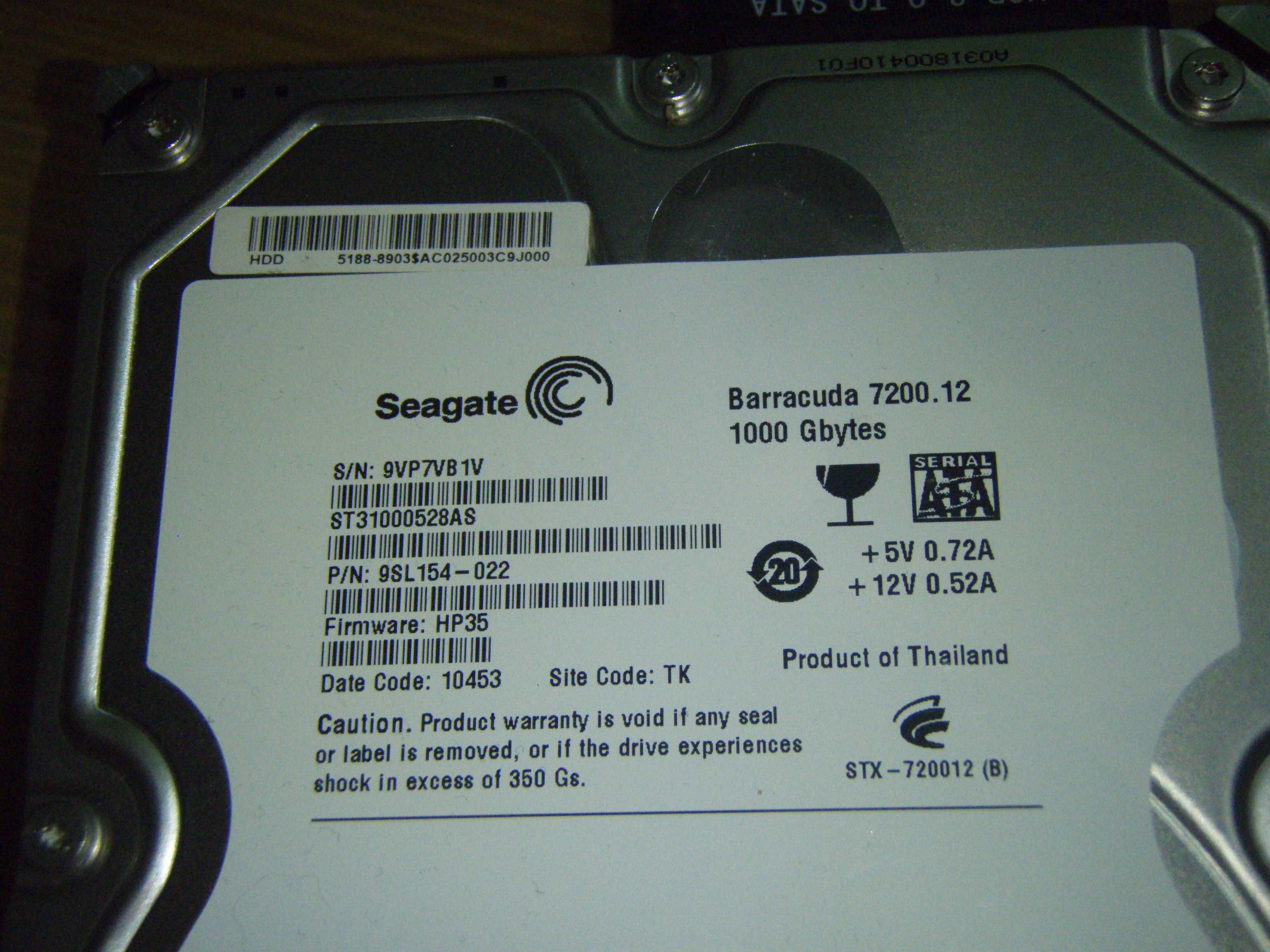 HDD Sata desktop (3.5") Seagate 1Tb 7200 rpm, model: ST31000528AS