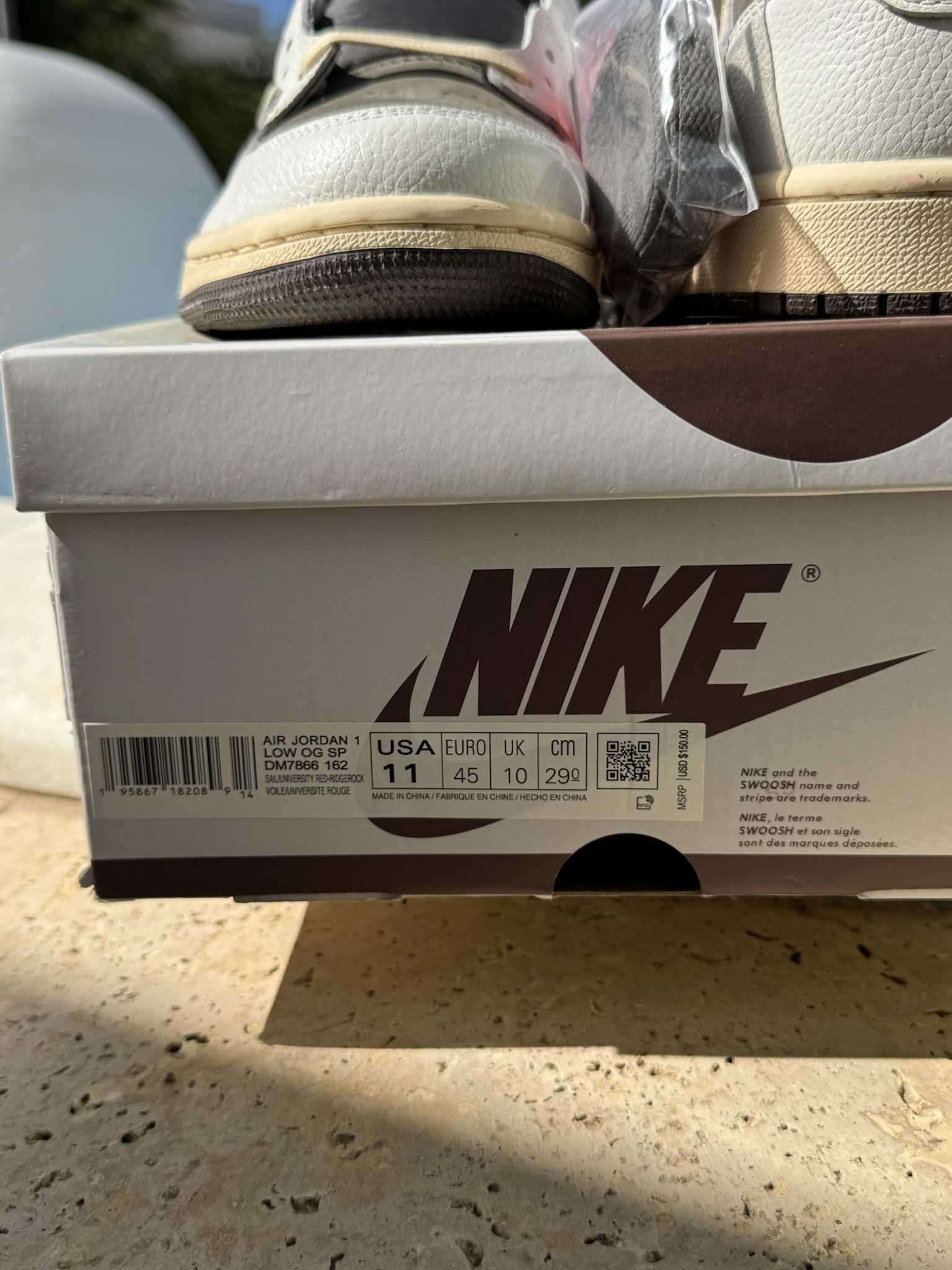 Jordan 1 Retro Low Reverse Mocha Travis Scott 45 EUR + Кутия + Връзки