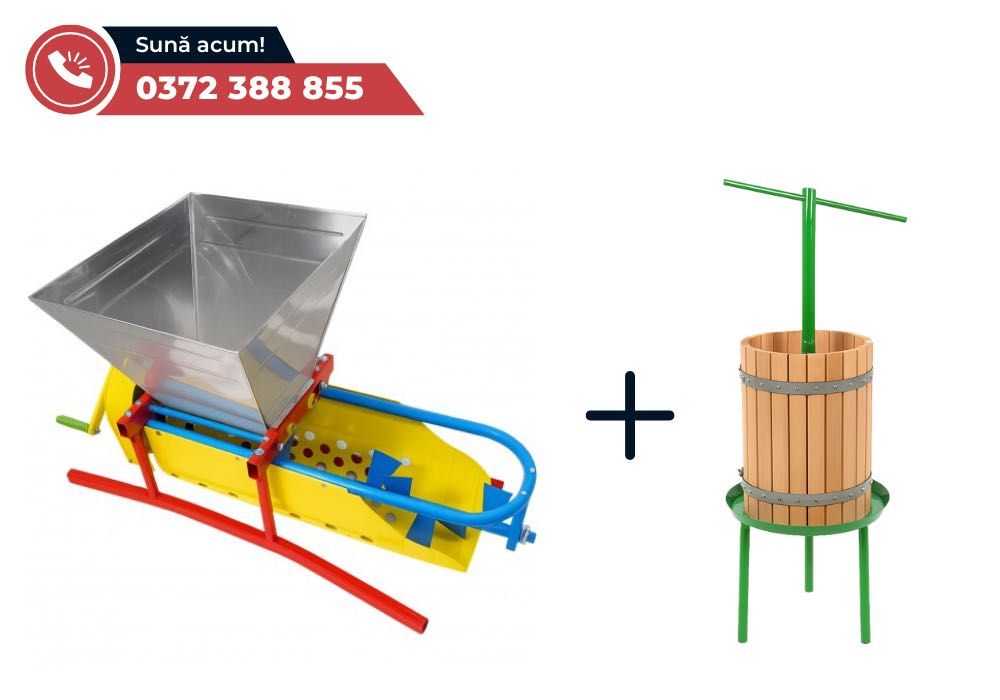 Set Zdrobitor struguri manual cu desciorchinator și Teasc struguri