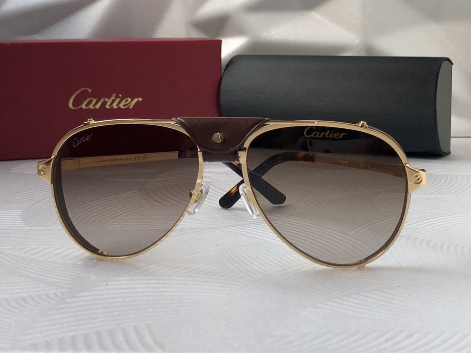 Мъжки слънчеви очила авиатор с кожа 3 цвята златни сребърни