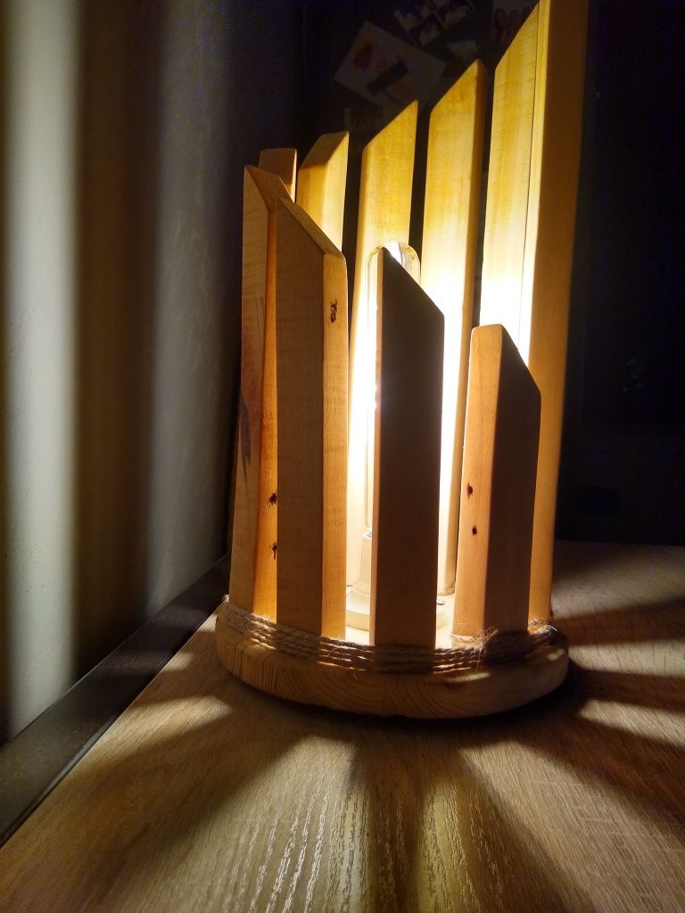 Дървена ръчно изработена нощна лампа, декорация, арт, масив, подарък