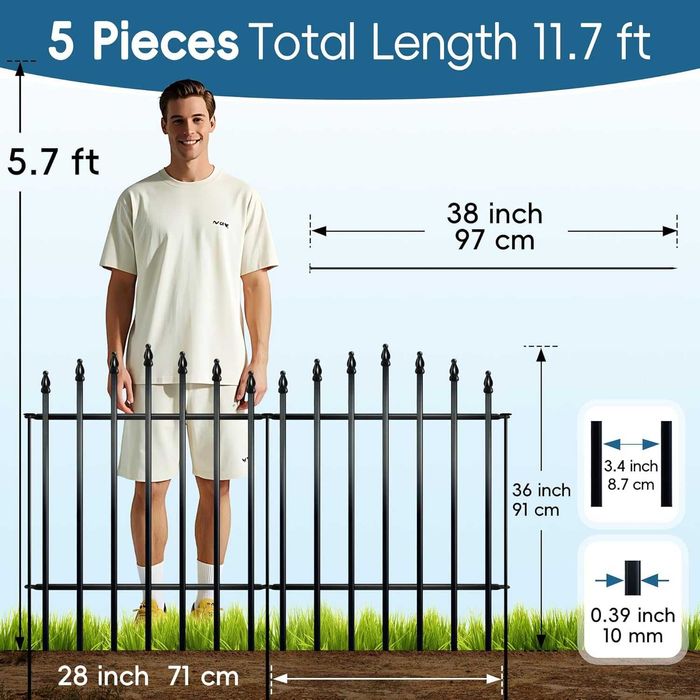 Gard metalic de grădină 91 cm înălțime x 71 cm lățime (5 panouri)