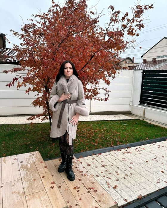 Vand palton din lana de Alpaca cu vulpe naturala