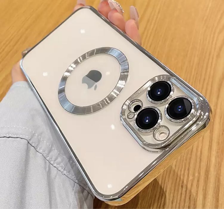 Husa Silicon Steel Frame Cerc Magsafe Iphone 14/15/16E/17 PRO MAX PLUS