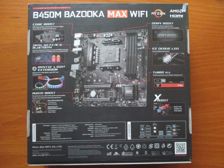 Дънна платка MSI B450M BAZOOKA MAX WIFI, сокет АМ4