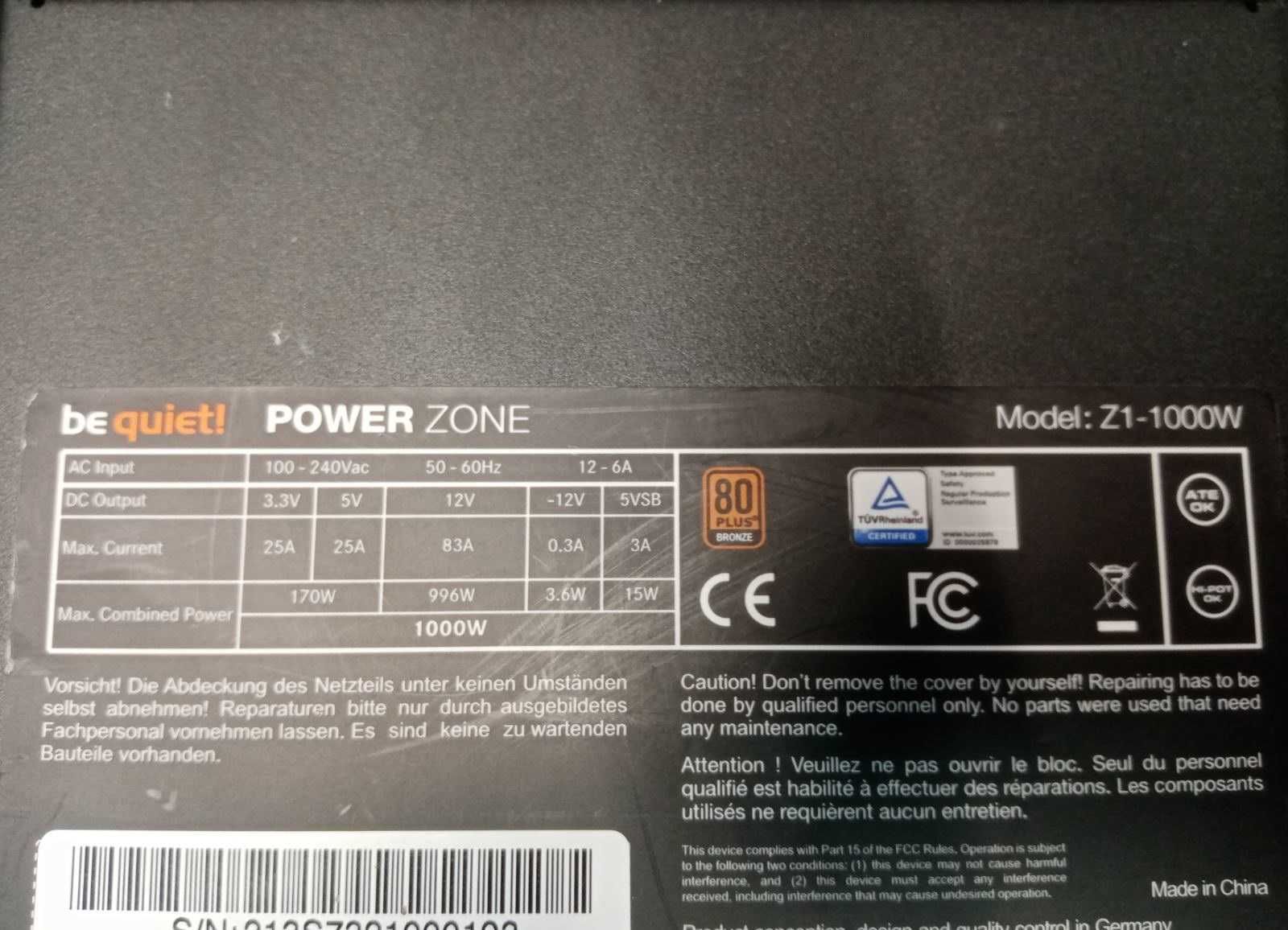 Продавам захранващ блок Be Quiet Power Zone 1000W