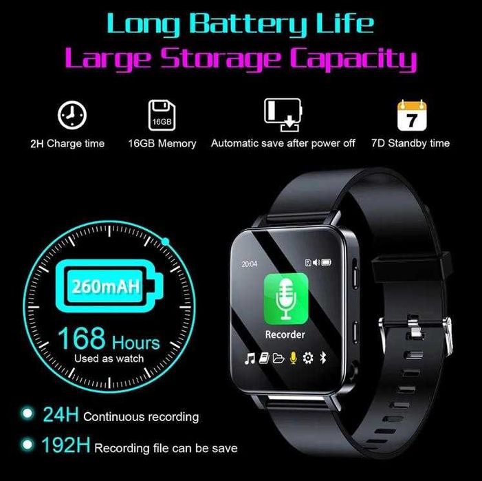 Смарт Часовник 8Ядра TouchScreen Диктофон Глас Активaция АудиоРекордер
