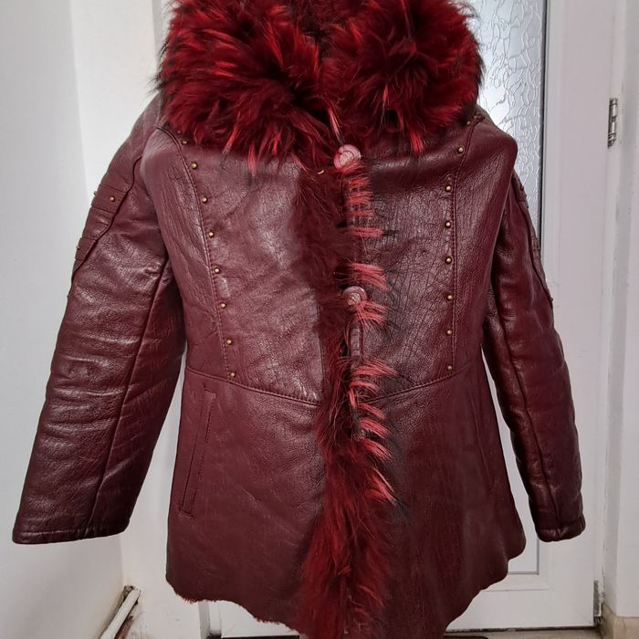 Cojoc piele naturala rosie si blana naturala