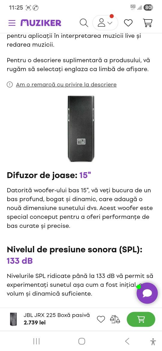 Boxe JBL JRX 225
