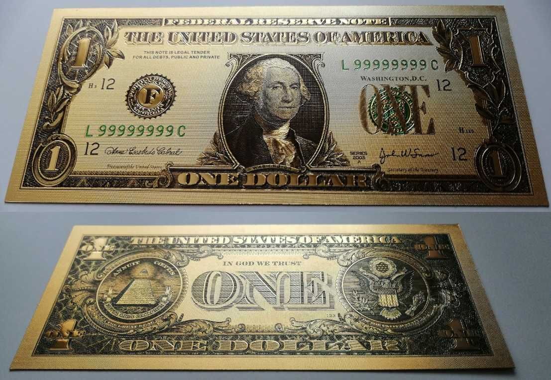 Сувенирни златисти, цветни банкноти долари