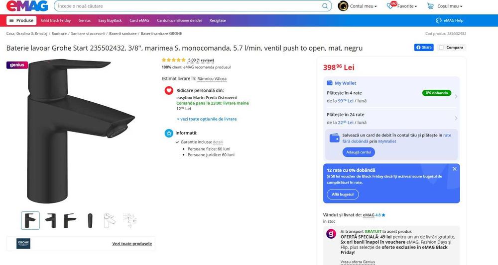 GROHE Start 242042432 Baterie lavoar, economisire apă