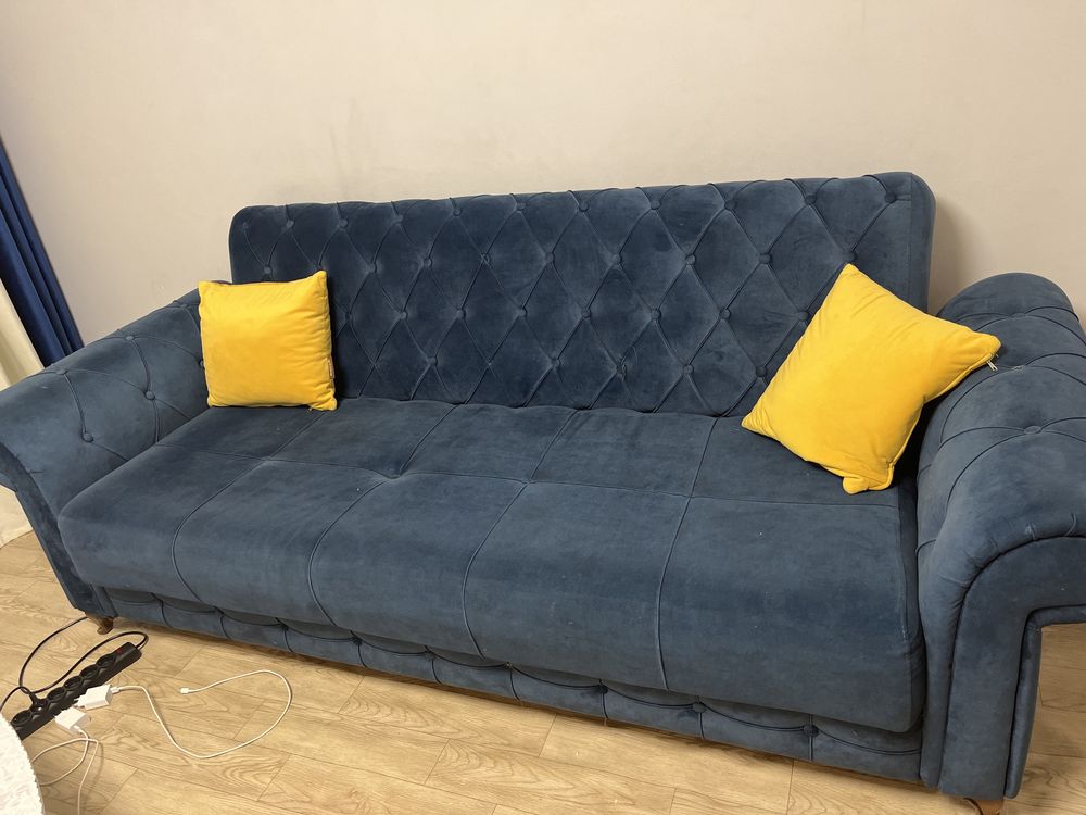 Mebel Эпика диван, обивка велюр, 95x250x90, синий