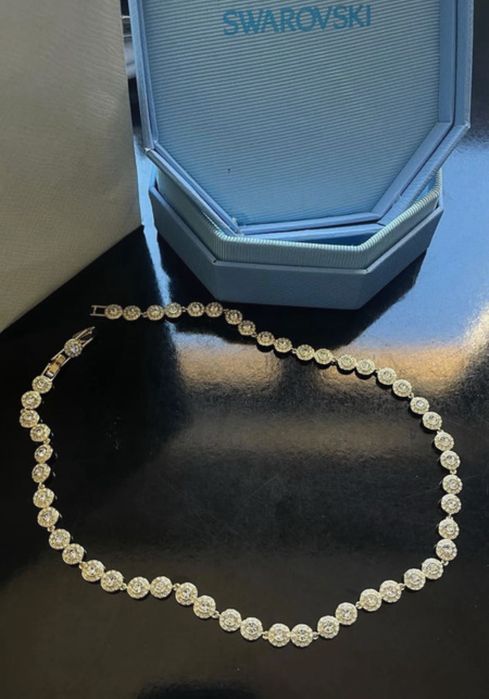 Colier Una Angelic Tăietură rotundă, Alb, Placat cu auriu