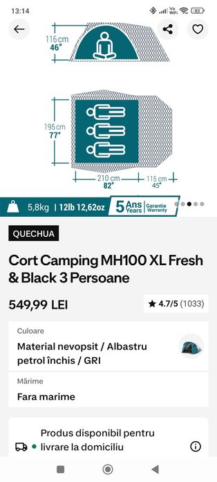 Cort Camping MH 100 XL Fresh Black