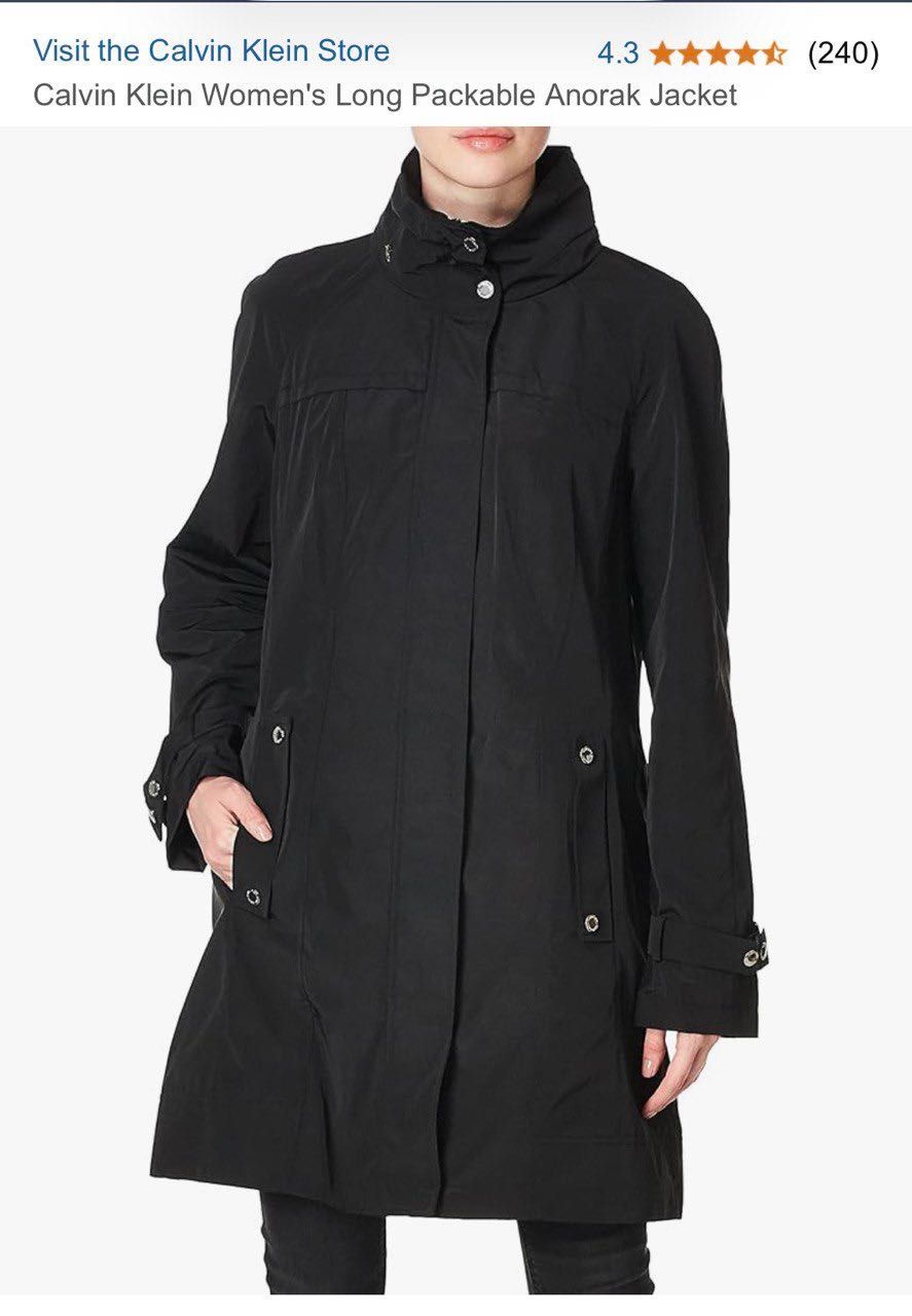 Женский плащ - дождевик parka Calvin Klein, черный. Размер 50 ( L )