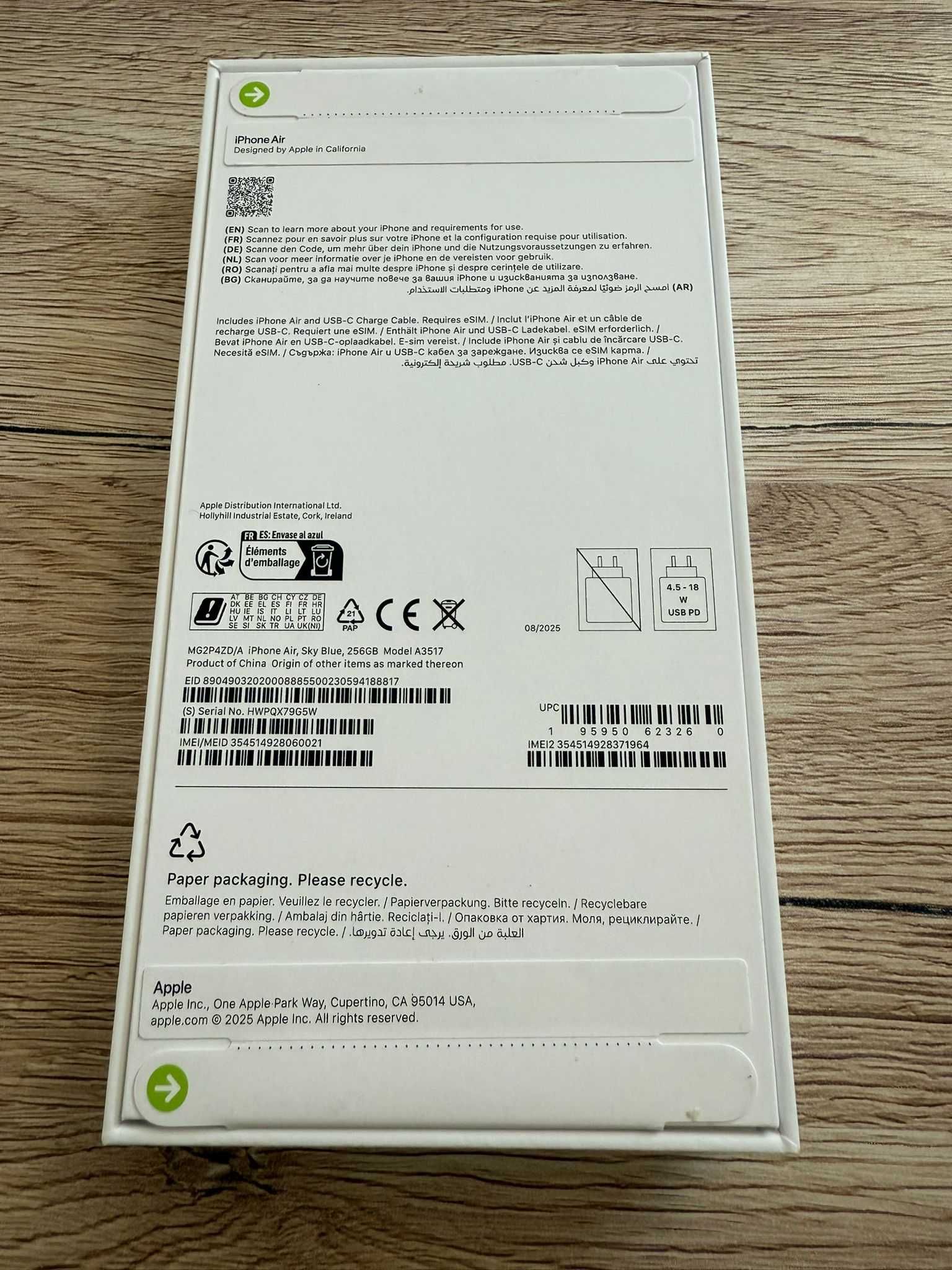Iphone AIR 256gb Sky Blue 2г гаранция