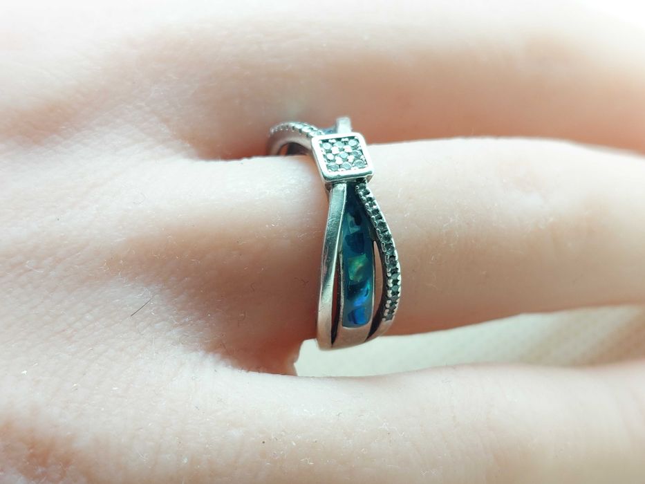 Inel din argint 925 cu scoică abalone și cubic zirconii