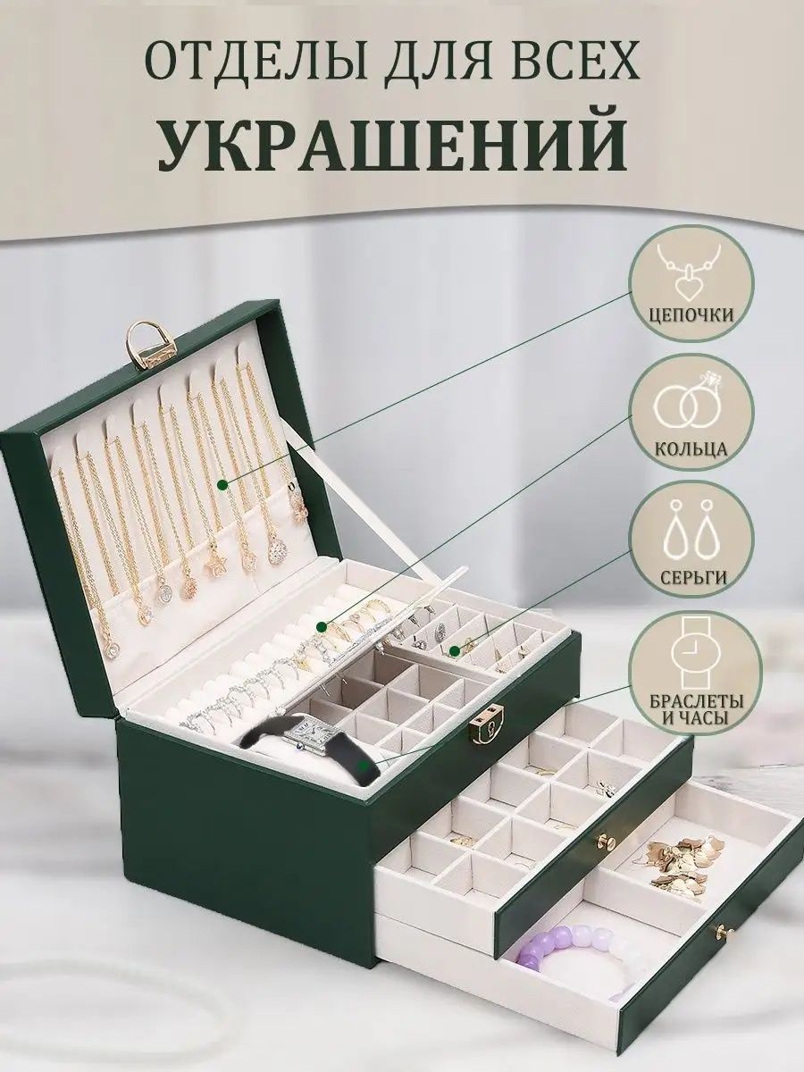 Шкатулка для украшений 3в1 Изумрудный