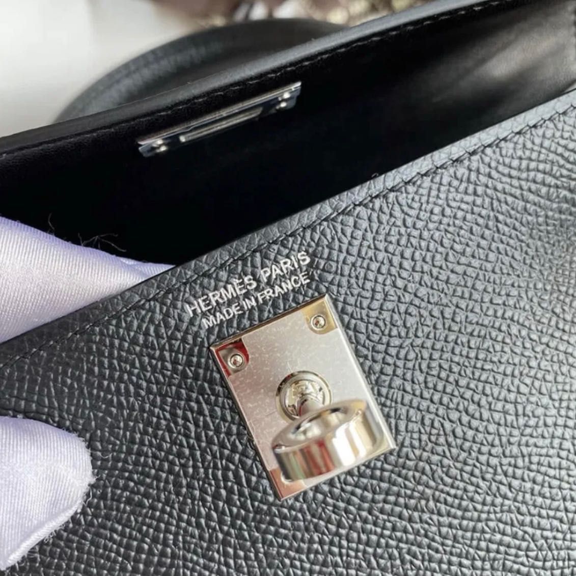 Hermes Mini Kelly Black Epsom Sellier Palladium Hardware