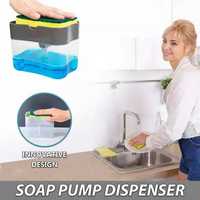 Диспенсър за течен сапун и веро 2 в 1 с поставка за кухненска гъба