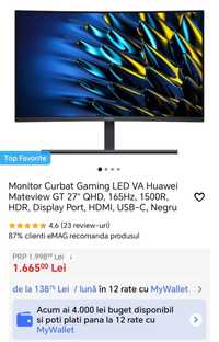 MDM vinde: Monitor Gaming Huawei Mateview GT, 27 inch.