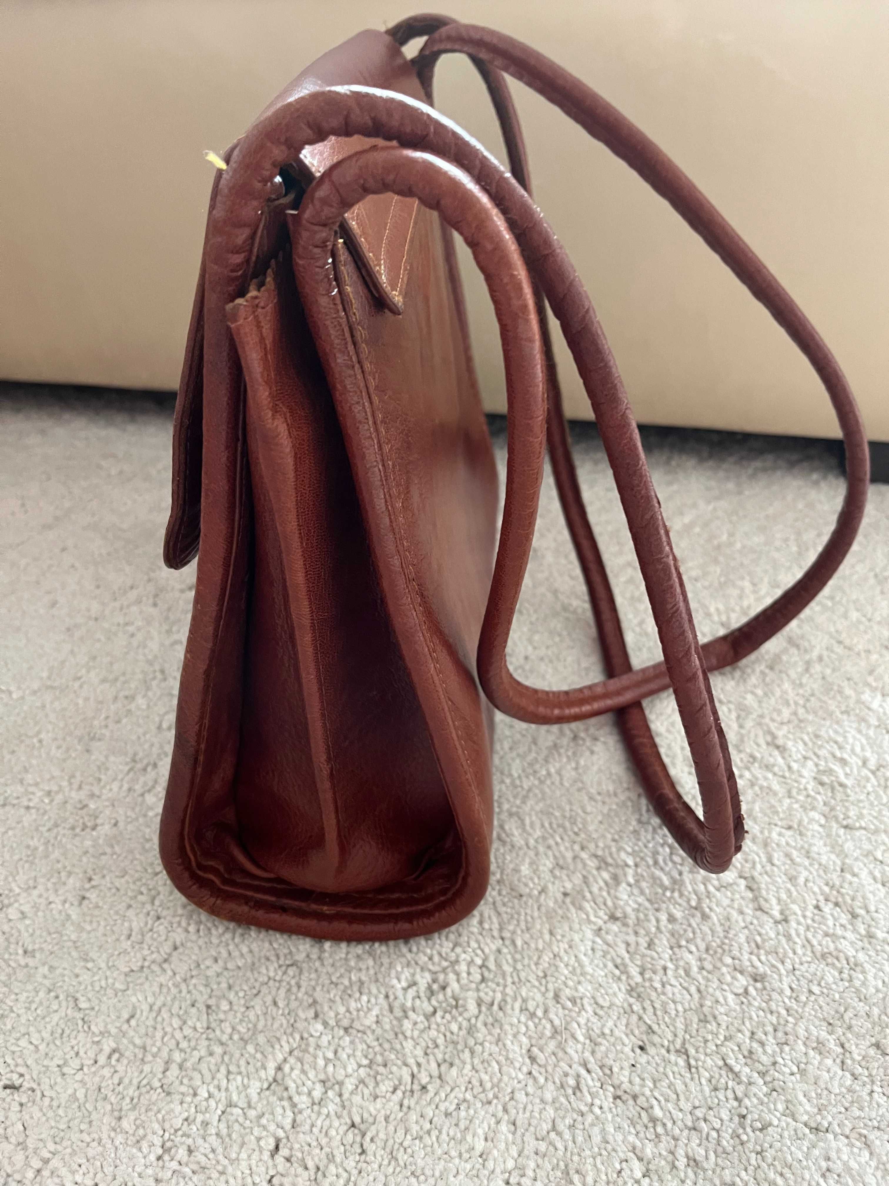 Дамска чанта естествена кожа, кафява, Тунис