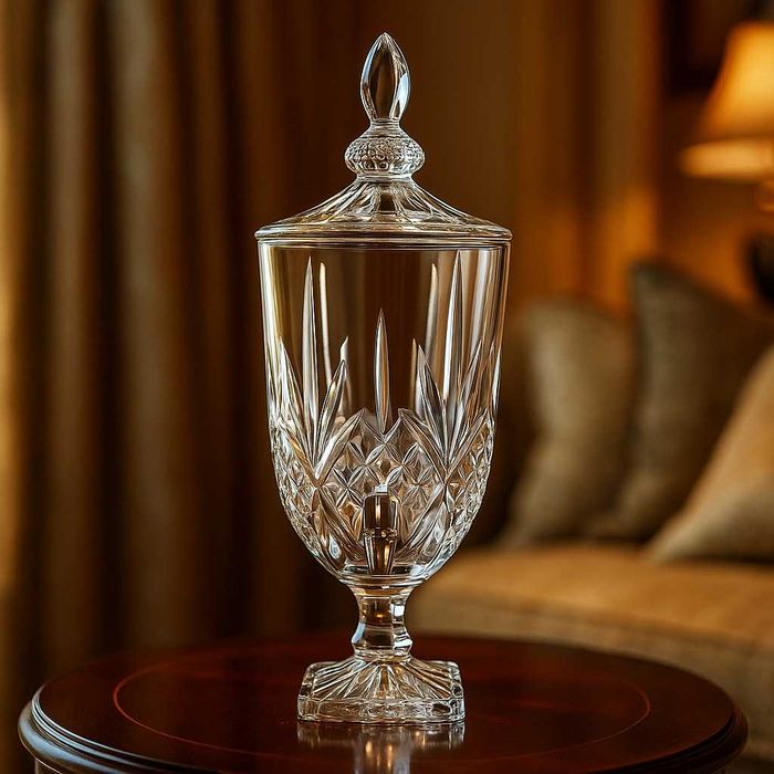 Луксозен стъклен диспенсър за сок и напитки 3L с капак и кранче