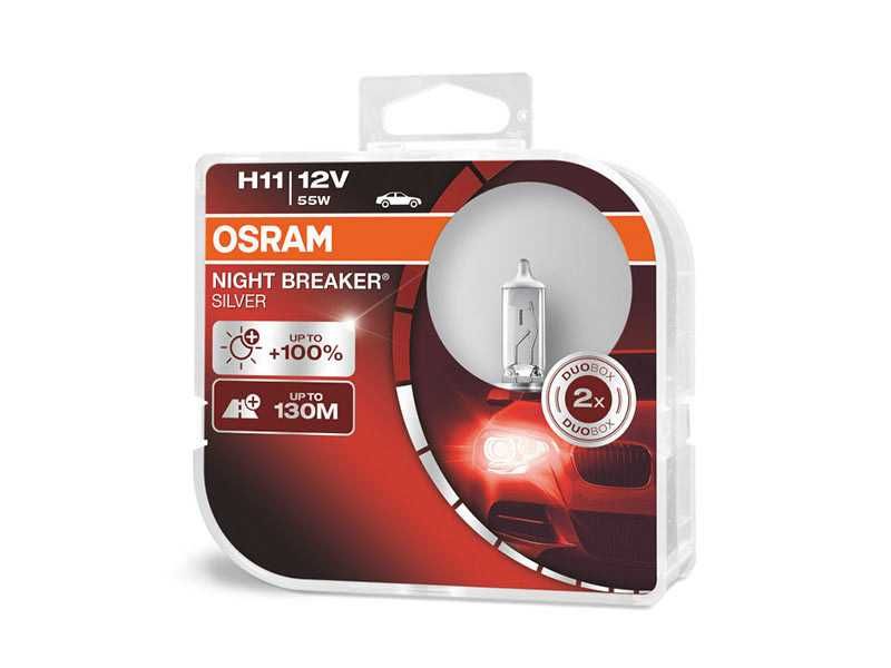 Халогенни крушки OSRAM Night BREAKER SILVER +100% H1,H4,H7,H11 DUO BOX