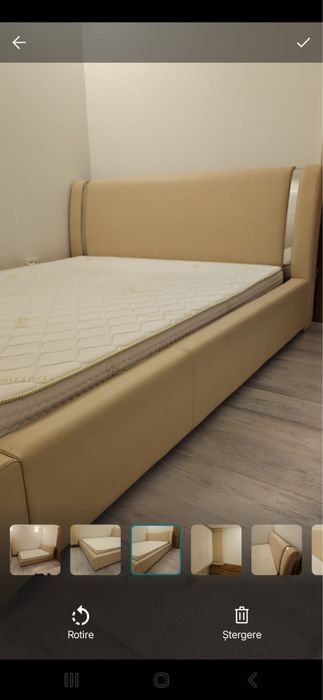 Pat tapitat crem 160x200 cu saltea