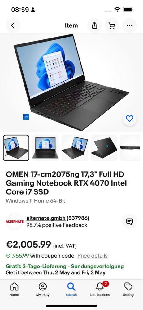 Laptop omen 17 cm2075 ng