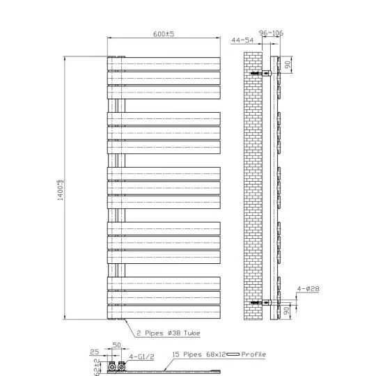 Calorifer vertical Nasim 140x60cm ALB, radiator portprosop otel