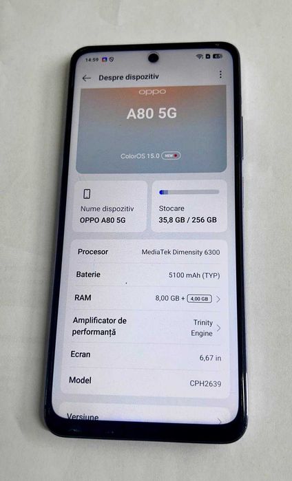 Oppo A80 5g 256 gb/8+4 gb ram culoare deosebita