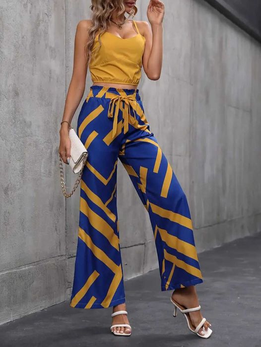 Compleu damă ieftin vară costum  casual pantaloni top galben