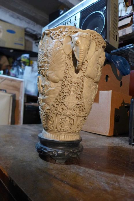 Vas Motiv Oriental Vechi Vintage Cu Elefanti Asia 40 cm inaltime