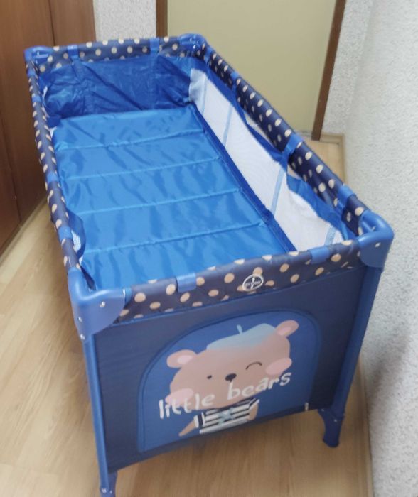 Сгъваема Бебешка кошара на две нива Kikka Boo Blue Bear + матрак