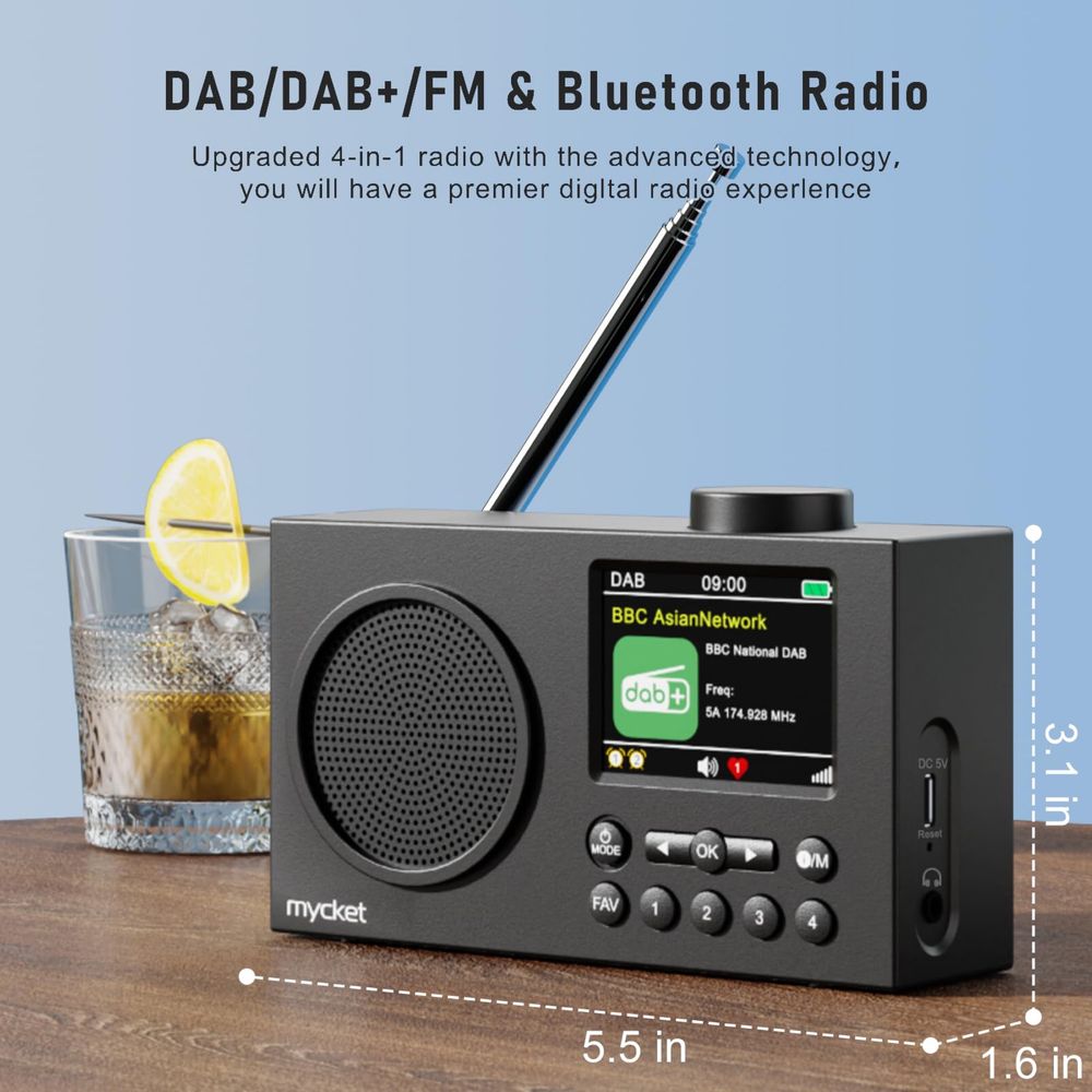 MYCKET акумулаторно DAB/DAB+/FM радио/Bluetooth/2,4” LCD цветен екран